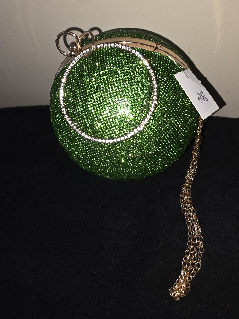 Green Crystal Sphere Evening Bag with Gold Chain